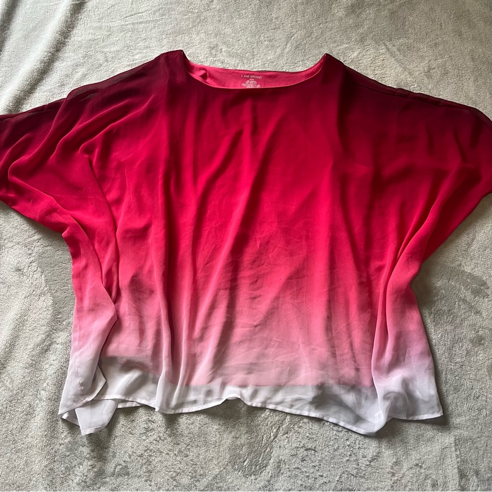 Lane Bryant Women’s Ombre Pink and White Flowy Sheer Cape Style Top 18/20